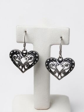 Vintage Charles Winston Sterling Silver Heart Earrings